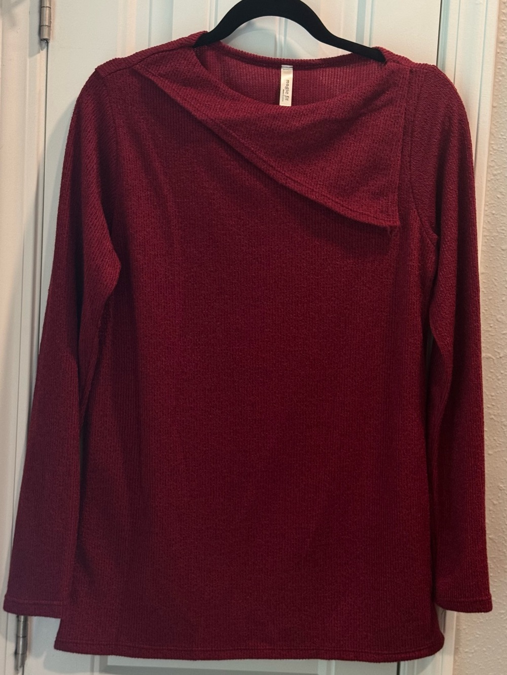 Magic Fit Textured Knit Sweater in Raspberry Red